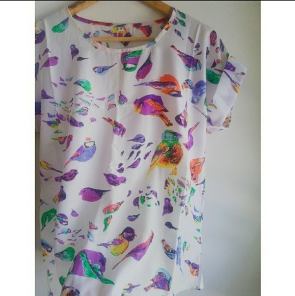 Colorful Sparrow Bird Chiffon Top Shirt Blouse - Picture 3 of 5